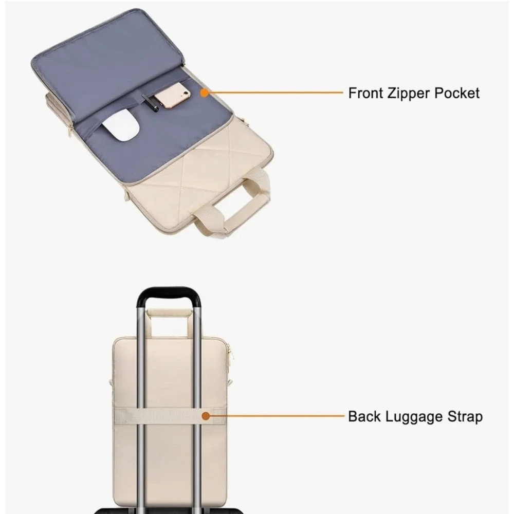 Mosiso Vertical‎ Quilted Laptop Shoulder Bag Cream Padded Travel Messenger Case - Picture 13 of 14
